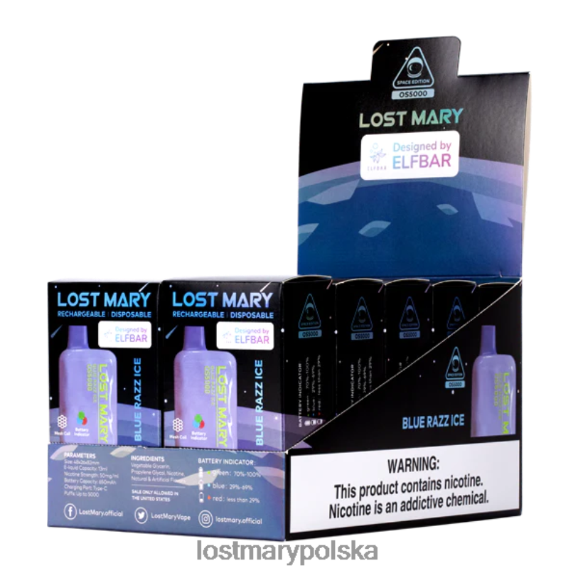 LOST MARY Flavours - zgubiłem Mary Os5000 niebieski razz lód L4FV14
