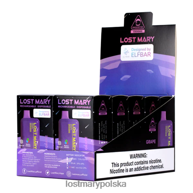 LOST MARY Flavours - zgubiłem Mary Os5000 winogrono L4FV34